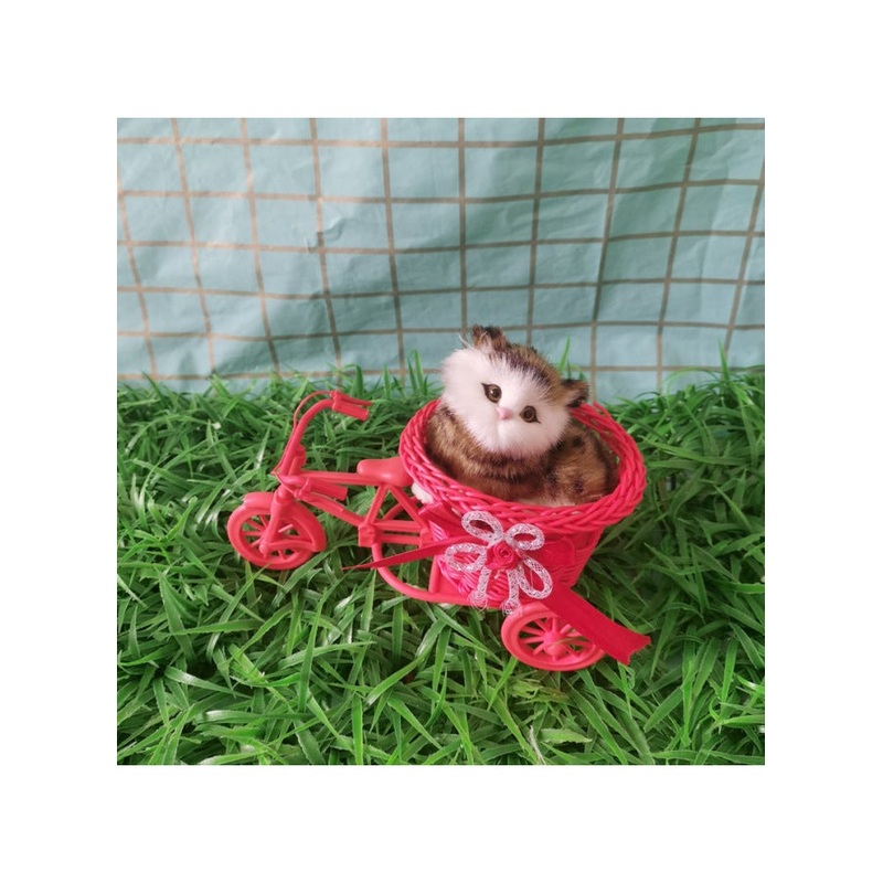 Simulation Cat Will Call Tricycle Cat Home Ornaments Children’s Toys Shooting Crafts Simulation Animal Flower Basket-Color:Called Red Tricycle Yellow Civet Cat