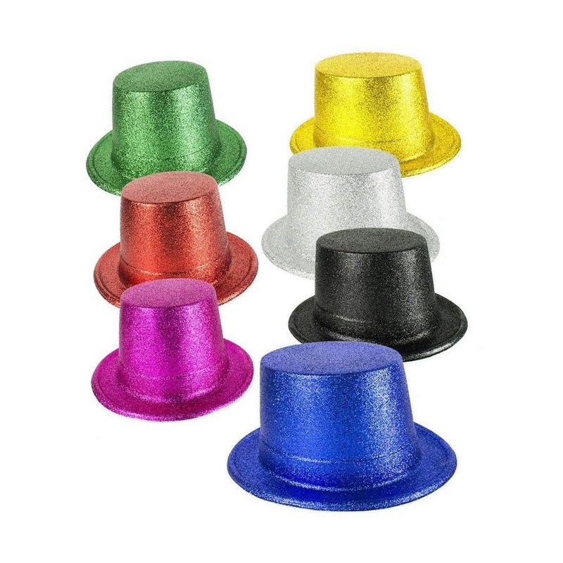 12 Pack Bright Glitter Top Hat For Women u0026 Men Assorted Colors
