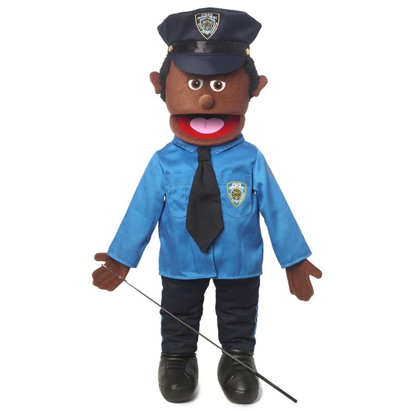 25 Policeman, Black Male, Full Body, Ventriloquist Style Puppet