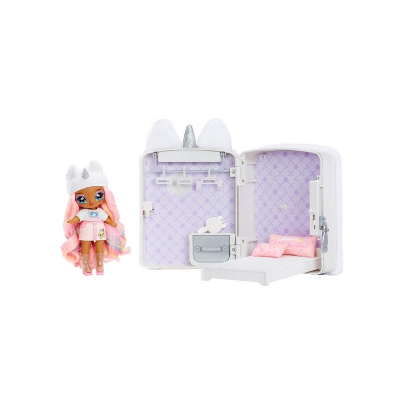 3-In-1 Backpack Bedroom Unicorn Playset Whitney Sparkles Fashion Doll, Fuzzy White Unicorn Backpack, Closet With Pillows u0026 Blanket, Kids Gift, Ages 4 5 6 7 8+