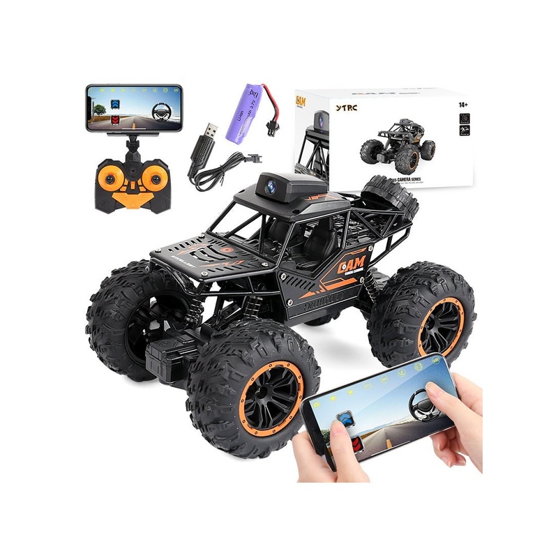 Cross-border RC remote control camera car wifi remote control car off-road climbing car Bigfoot video remote control car boy toy Black single electric version