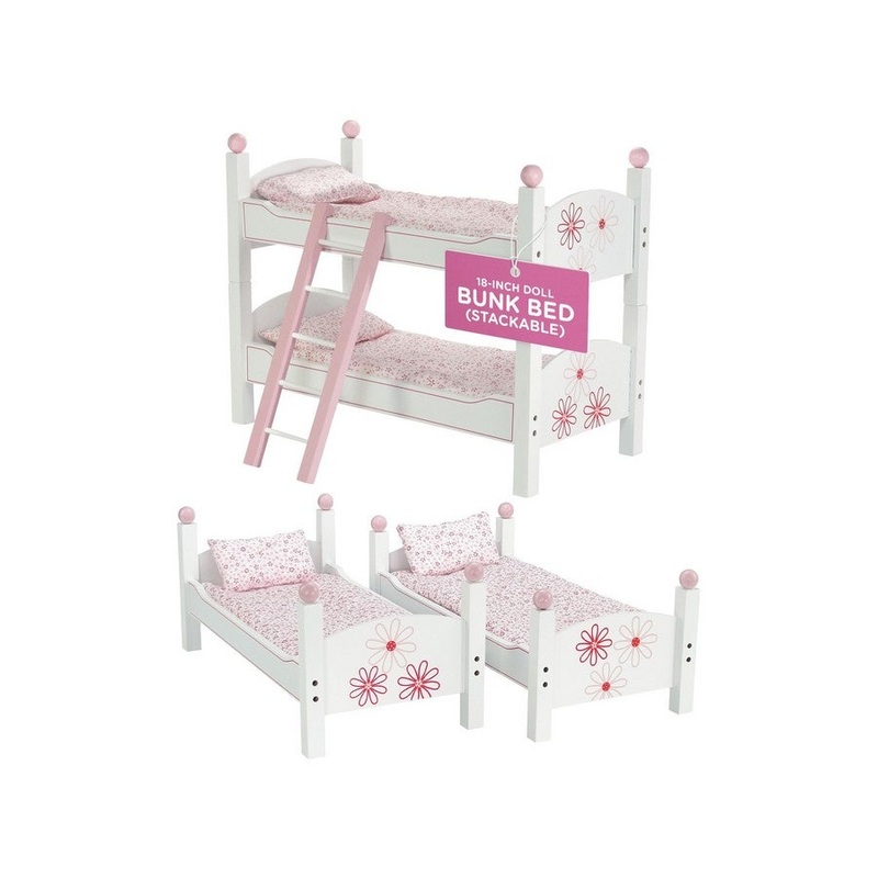 Doll Bunk Bed 18 Inch Doll Furniture Mini Baby Doll Stackable Bed Wooden Doll Accessories Bunkbed Furniture Set 18 Doll Bedding Toy Playsets Compatible With 18 American Girl Dolls