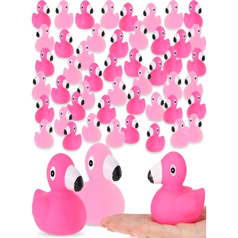 Jerify 100 Pcs Flamingo Rubber Duck Bulk Rose Pink Light Pink Flamingo Bath Floating Toys Summer Beach Rubber Ducks for Shower Toys Party Favors Decor Classroom Prize with Storage Bag