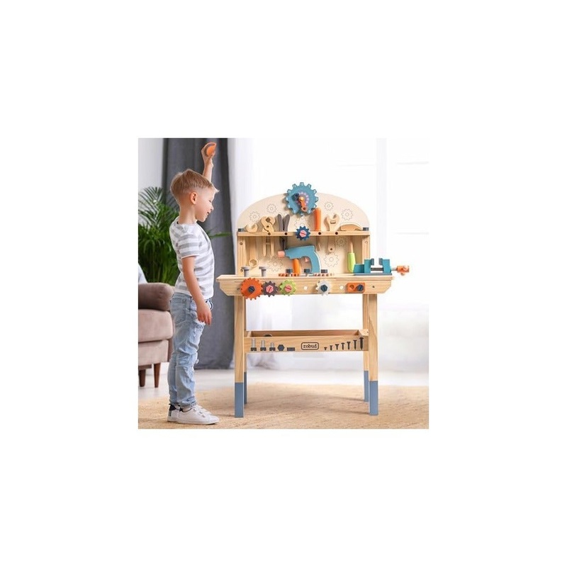 Large wooden toys for young children, construction workshop tool