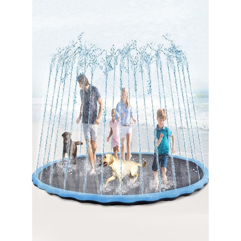 Lewtemi 10 ft Extra Large Non-Slip Splash Pad 120 for Adult Kids and Dog, Giant Thicken Sprinkler Pool Summer Outdoor Toys Fun Backyard Fountain Play Mat for Family Pet Dog(Blue,Cute Style)