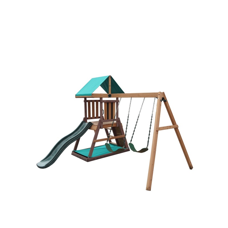MOUNTPEAK Discover the Mount Peak Matterhorn Swing Set u0026 Playhouse, Durable, Long Lasting, Weather-resistant Materials, 3 Years+, 285 x 263 x 220 cm - Brown