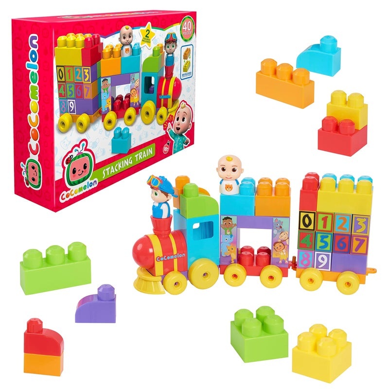 Stacking Train, 40 Piece Large Building Block Set Includes JJ and TomTom Figures, Color and Number Recognition
