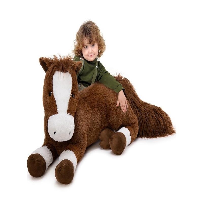 Tezituor 47 Inch Giant Realistic Horse Stuffed Animal, Hugging Soft 4ft Stuffed Pony Plush Pillow, Large Stuffed Horse Plush Farm Toy for Boys Girls, Chocolate