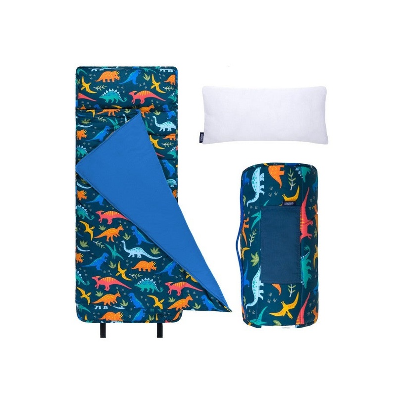 Wildkin Original Nap Mat with Reusable Pillow for Boys u0026 Girls, Perfect for Elementary Daycare Sleepovers, Features Hook u0026 Loop Fastener, Cotton Blend Materials Nap Mat for Kids (Jurassic Dinosaurs)