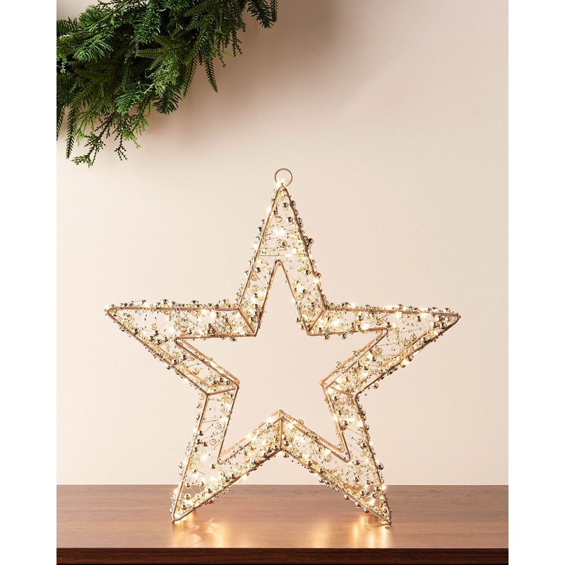Pre-Lit Beaded Gold Star 38 cm