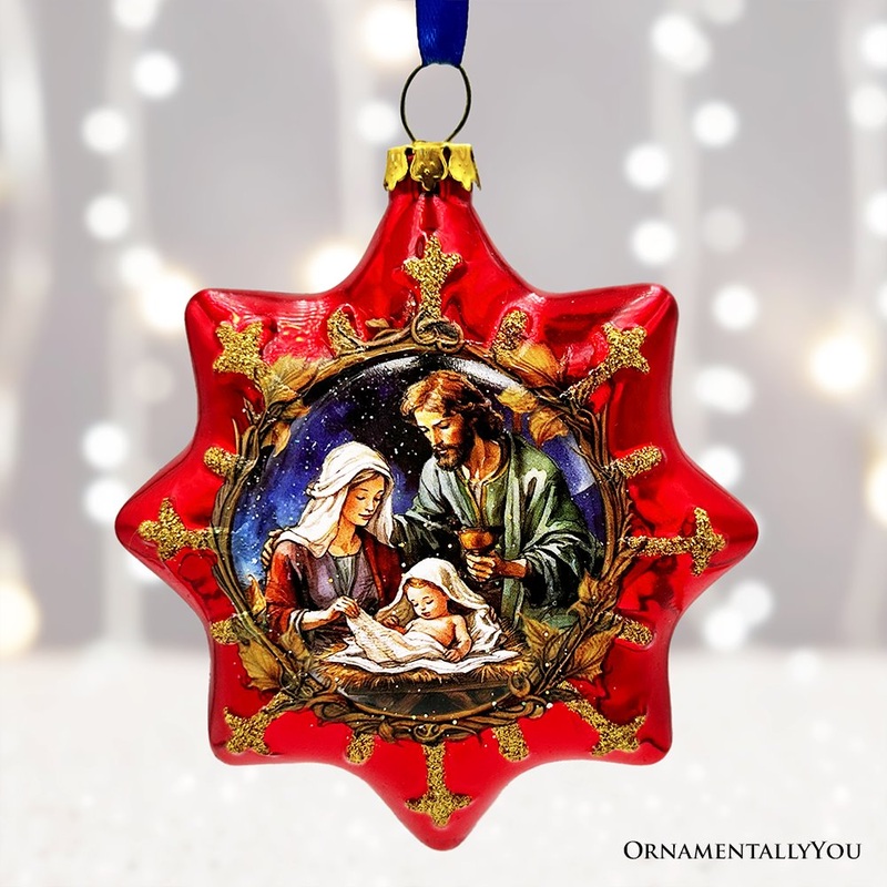 Graceful Nativity Star Glass Christmas Ornament, Unique Christian Religious Decor