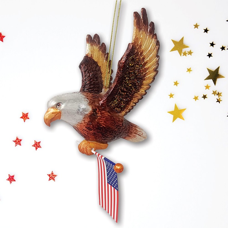 American Bald Eagle Patriotic Glass Ornament, USA Flag Christmas Decor/76846