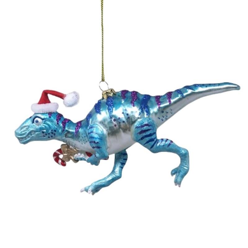 Christmas Theme Dinosaur Raptor Glass Ornament/32925