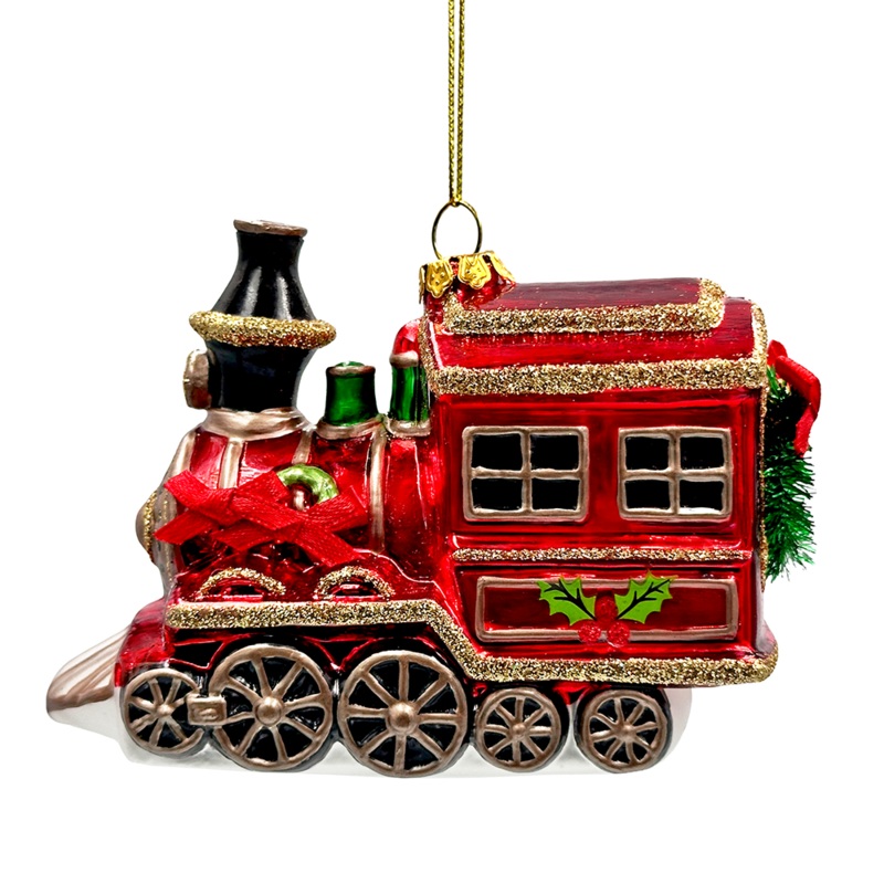 Vintage Holiday Express Train Glass Christmas Ornament