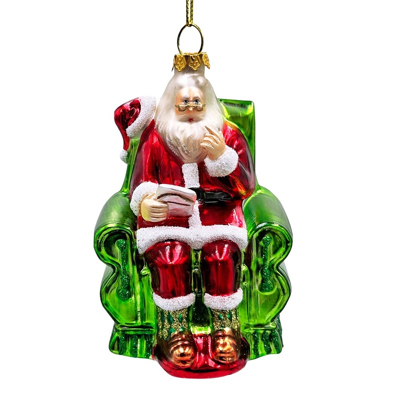 Old World Style Santa in a Green Chair Glass Ornament, Vintage Christmas Tree Decor