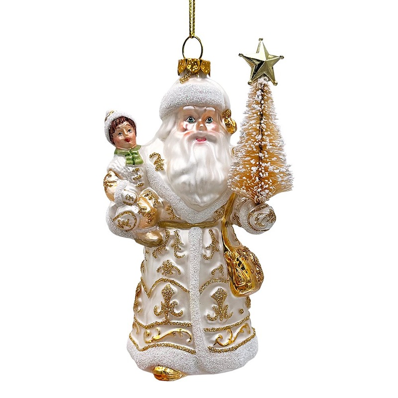 Radiant Gold Santa Claus Glass Christmas Ornament, Holiday Tree Decoration