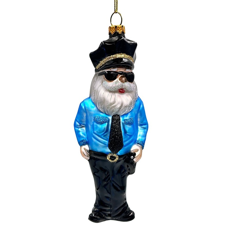 Santa the Police Officer Glass Christmas Ornament, Law Enforcement Cop Tree Decor